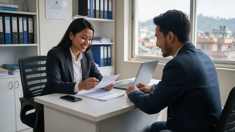 An accountant reviewing figures with a business owner in her office